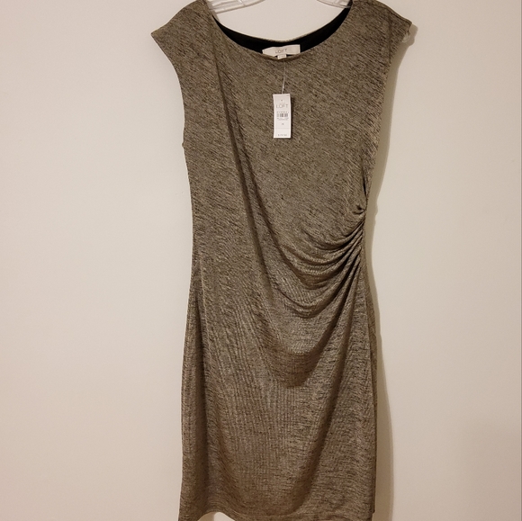 LOFT Dresses & Skirts - NWT!  Ann Taylor Loft Gold Heather Ruched Sheath Sleeveless Dress Size M